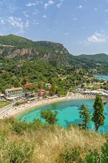 Outdoor Exploration Prints: View of Agios Spiridon Beach from Monastery of Paleokastritsa in Palaiokastritsa