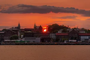 Scenic Landscape Prints: View of the Akershus Fortress and city skyline at sunset