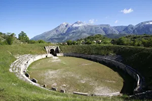 Amphitheater Prints: Full view of Alba Fucens ancient Roman Amphiteather, Abruzzo, Italy, Europe