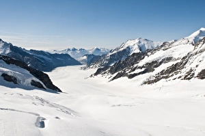 Glacial Prints: View of the Aletsch glacier from Jungfraujoch, Jungfrau Region, Switzerland, Europe
