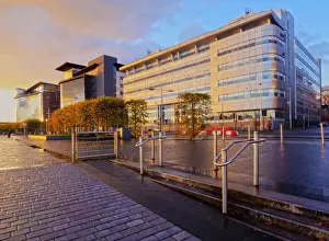 Civic Building Prints: View of the Alexander Bain House and the Scottish Government buildings at sunset