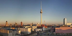 Communications Prints: View over Alexanderstrasse to TV Tower, Rotes Rathaus (Red Town Hall), Hotel Park Inn