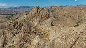 Visitation Prints: View of Alinja castle in Nakhchivan from above showing the surrounding mountains and landscape in Azerbaijan