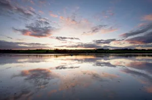 North Umberland Prints: View across the Aln Estuary at sunset, Alnmouth, near Alnwick, Northumberland