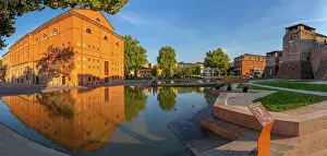 Theatres Prints: View of Amintore Galli Theatre and Rocca Malatestiana from Piazza Malatesta