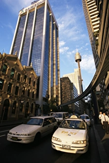 Taxi Cab Prints: View to AMP Tower from Market Street, Sydney, New South Wales, Australia, Pacific