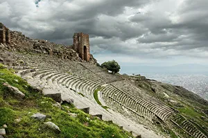 Architectural Marvel Prints: View with the Amphitheater in the ancient city of Pergamon