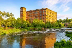 United Prints: View of Anchor Mill beside White Cart Water in Paisley, Renfrewshire during sunset