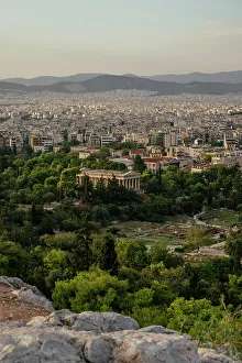 Attica Prints: View of Ancient Agora and Athens City centre, Athens, Attica, Greece, Europe