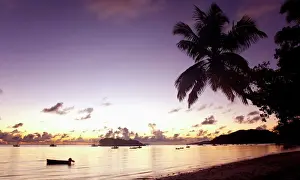 Sun Rise Prints: View across Anse Volbert to the offshore island of Chauve Souris at dawn