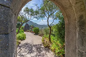 Historical Site Prints: View of arch and tropical flora in Giardini la Mortella Botanical Garden