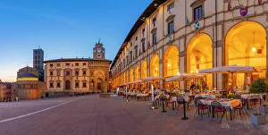View of architecture in Piazza Grande at dusk, Arezzo, Province of Arezzo, Tuscany, Italy, Europe