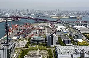 View from atop the World Trade Center of Osaka port built on reclaimed land in Osaka Bay