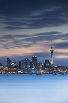 Auckland Prints: View of Auckland skyline at dusk, Auckland, North Island, New Zealand, Pacific
