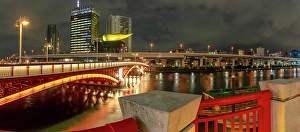 Asakusa Prints: View of Azuma Bridge and Sumida River at night, Asakusa, Taito City, Tokyo, Honshu, Japan