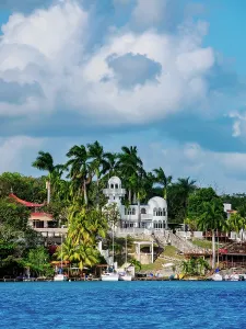 Quintana Prints: View over Bacalar Lagoon towards Arab House, Bacalar, Quintana Roo State, Mexico