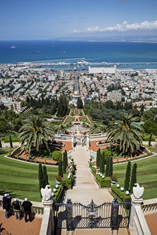 View over the Bahai Gardens, Haifa, Israel, Middle East