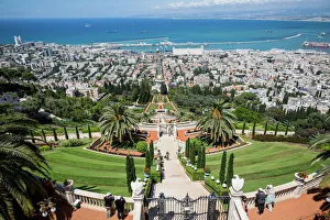 View over the Bahai Gardens, Haifa, Israel, Middle East