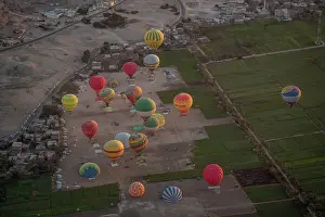 Bliss Prints: View of other balloons from hot air balloon over Luxor at sunrise, Luxor, Egypt, Africa