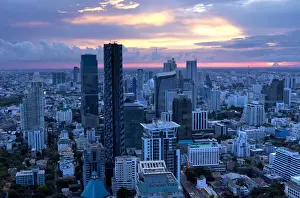 Highrise Prints: View over Bangkok at sunset from the Vertigo Bar on the roof the Banyan Tree Hotel
