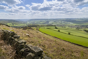 Stone Wall Prints: View from Baslow Edge towards Baslow Village and Chatsworth Park, Derbyshire Dales