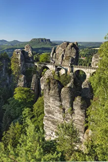 View from Bastei Bridge to Lilienstein Mountain, Elbsandstein Mountains, Saxony, Germany