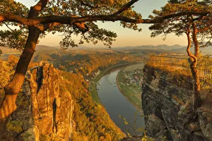 Observation Point Prints: View from Bastei Rock Formation to Elbe River, Elbsandstein Mountains, Saxony Switzerland