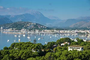 Panorama Gallery: View over the bay of Port de Pollenca with many sailing boats, Mallorca, Balearic Islands, Spain