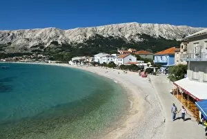 View over beach, Baska, Krk Island, Kvarner Gulf, Croatia, Adriatic, Europe
