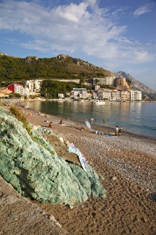 Budva Prints: View of beach, Becici, Budva Bay, Montenegro, Europe