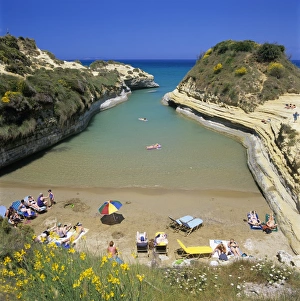 Inlet Prints: View of beach, Canal d`Amour, Sidari, north coast, Corfu, Ionian Islands, Greek Islands