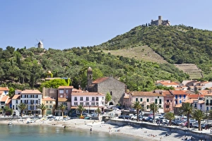 Collioure Prints: A view of the beach at Collioure, Cote Vermeille, Languedoc-Roussillon, France, Europe