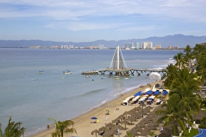 Puerto Vallarta Prints: View of beach in Downtown, Puerto Vallarta, Jalisco, Mexico, North America