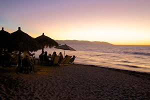 Parasol Prints: View over beach at dusk, Downtown, Puerto Vallarta, Jalisco, Mexico, North America