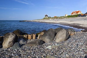 Pebble Prints: View along beach, Gammel Skagen, Jutland, Denmark, Scandinavia, Europe