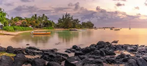 View of beach and Indian Ocean at sunset in Cap Malheureux, Mauritius, Indian Ocean, Africa