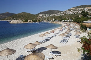 Parasol Prints: View over beach, Kalkan, Lycia, Antalya Province, Mediterranean Coast, Southwest Turkey