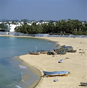 Cap Bon Prints: View over beach from the Medina, Hammamet, Cap Bon, Tunisia, North Africa, Africa