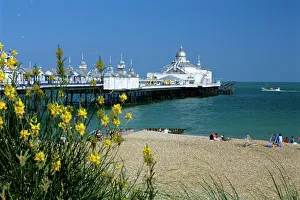 P Ier Prints: View over beach and pier, Eastbourne, East Sussex, England, United Kingdom, Europe