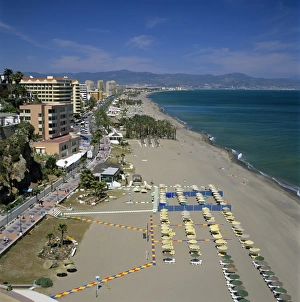 Day Time Prints: View along beach, Torremolinos, Costa del Sol, Andalucia, Spain, Mediterranean, Europe