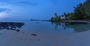 Cap Malheureux Prints: View of beach and turquoise Indian Ocean at dusk in Cap Malheureux
