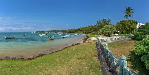 View of beach and turquoise Indian Ocean on sunny day in Cap Malheureux, Mauritius, Indian Ocean, Africa