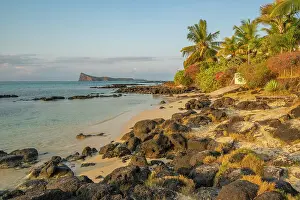 Cap Malheureux Prints: View of beach and turquoise Indian Ocean at sunset in Cap Malheureux