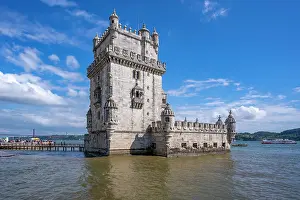 Authentic Prints: View of Belém Tower (Torre de Belém) on a sunny day, Lisbon, Portugal, Europe