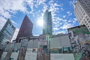 High Rises Prints: View of Berlin Wall segments and buildings on Potsdamer Platz