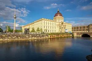 River Spree Prints: View of Berliner Fernsehturm, Berliner Schloss and Spree river