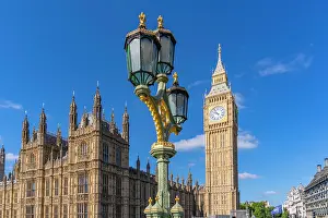 Lamps Prints: View of Big Ben from Westminster Bridge during summer in London