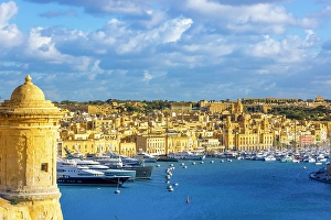 Valletta Prints: View of Birgu and Fort St. Angelo from the Upper Barrakka Gardens, Valletta, Malta