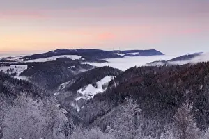 View from Black Forest Highway to Simonswaelder Tal Valley at sunset, Black Forest