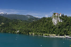 11th Century Prints: A view of Bled Castle, Lake Bled, Slovenia, Europe